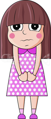 Cute cartoon girl with depressed emotions. Vector illustration.