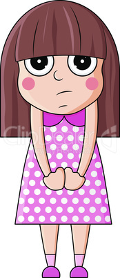 Cute cartoon girl with sad emotions. Vector illustration.