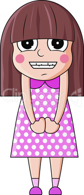 Cute cartoon girl with mischievous emotions. Vector illustration.