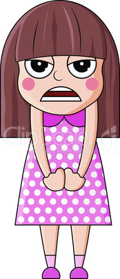 Cute cartoon girl with angry emotions. Vector illustration.