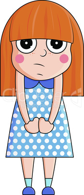Cute cartoon girl with sad emotions. Vector illustration.