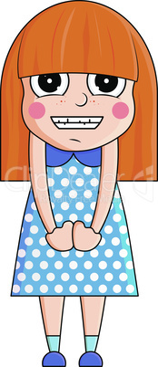 Cute cartoon girl with mischievous emotions. Vector illustration.