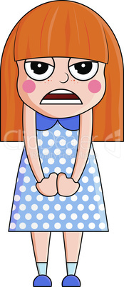 Cute cartoon girl with angry emotions. Vector illustration.