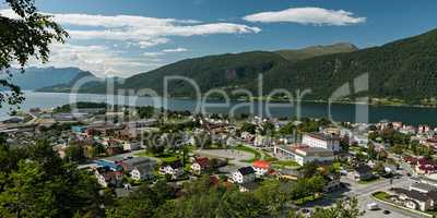 Panoramic view of Andalsnes city in Norway in Romsdalsfjorden