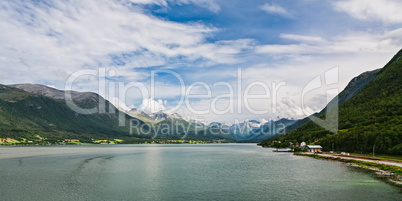 Panoramic view of Romsdalsfjorden and mountains in Norway