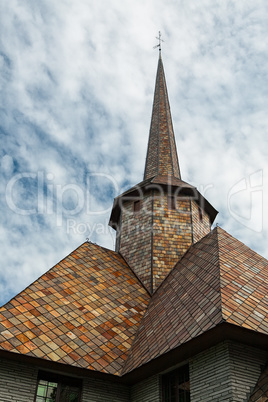 Closeup of the rooftop of the little church in Dombas village in