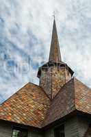 Closeup of the rooftop of the little church in Dombas village in