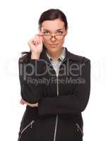Serious Mixed Race Businesswoman Isolated on a White Background