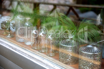 Weddings interior with empty bottles