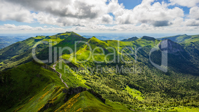 Panoramic landscape of volcanic mountains