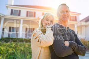 Attractive Middle-aged Couple In Front Of Their House