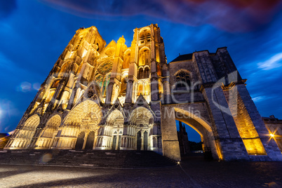 Saint-Etienne Cathedral in Bourges at dusk