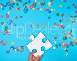 paper blank white puzzles on a blue background,  inscription tea