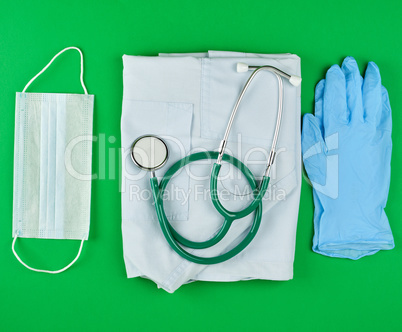 blue medic uniform and green stethoscope