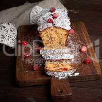 traditional Christmas cake stollen cut into pieces