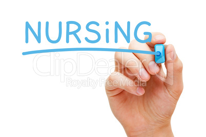 Word Nursing Handwritten With Blue Marker
