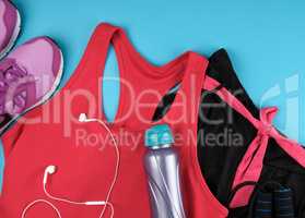 women's red shirt and black pants for sports and fitness