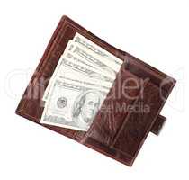 Leather Purse with dollars Isolated