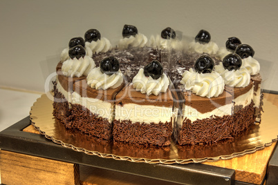 Black forest chocolate cake with dark cherries