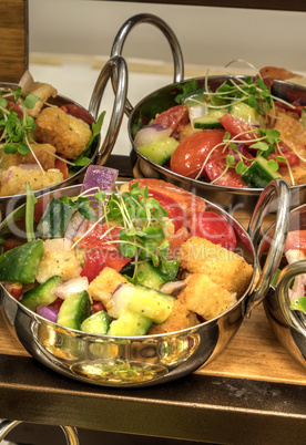 Panzanella salad in individual bowls
