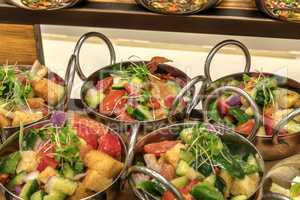 Panzanella salad in individual bowls