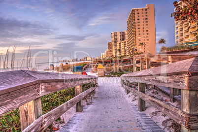 Boardwalk leading down to South Marco Island Beach at Sunset