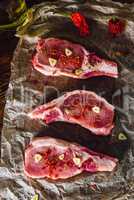 Three Raw Pork Steaks