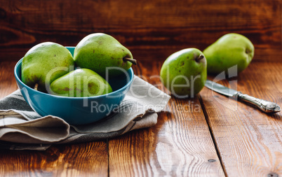 Green Pears in Blue Bowl