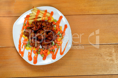 fried meatballs with chili sauce