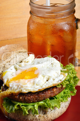 burger and iced tea