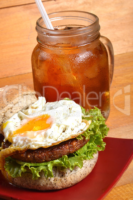 burger and iced tea