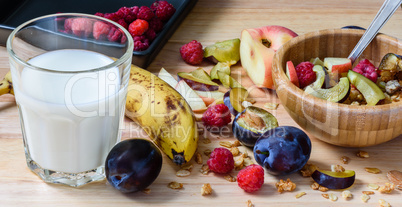 Muesli with sweet berries, fruits and milk