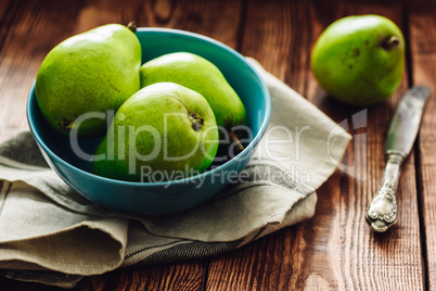 Green Pears in Bowl.