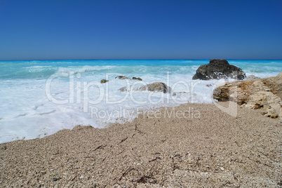 Summer concept, windy summer day on Kathisma beach, Lefkada