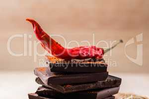 Dry Chili pepper on chocolate bars