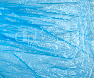 texture of crumpled blue polyethylene, full frame