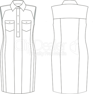 Fashion technical sketch of dress in vector graphic