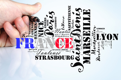 Localities in France word cloud travel concept
