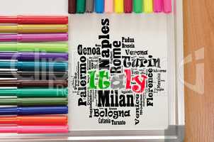 Localities in Italy word cloud travel concept