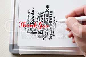 Thank You word cloud in different languages with marker and whit