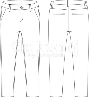 Fashion technical sketch of jeans in vector graphic