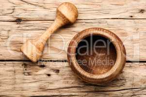 Wooden mortar and pestle