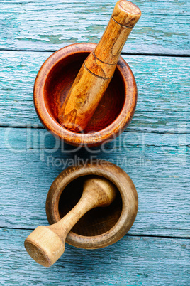 Empty wooden mortar