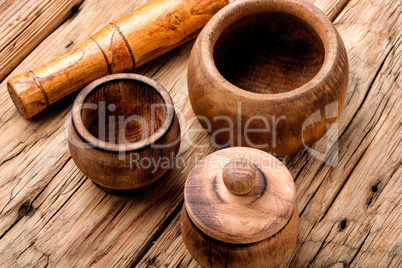 Wooden mortar and pestle