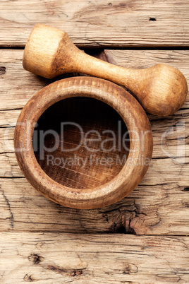 Wooden mortar and pestle