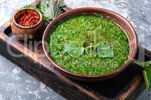 Homemade soup made of nettles