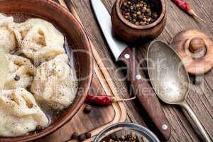 Homemade dumplings in bowl