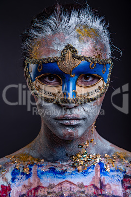 Creative podium makeup in Venetian lady style