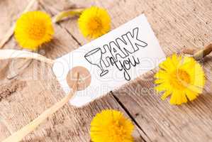 White Label, Dandelion, Calligraphy Thank You, Wooden Background