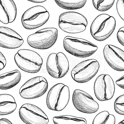 Coffee seamless pattern. Coffee beans hand-drawn sketch. Hot drink coffee background